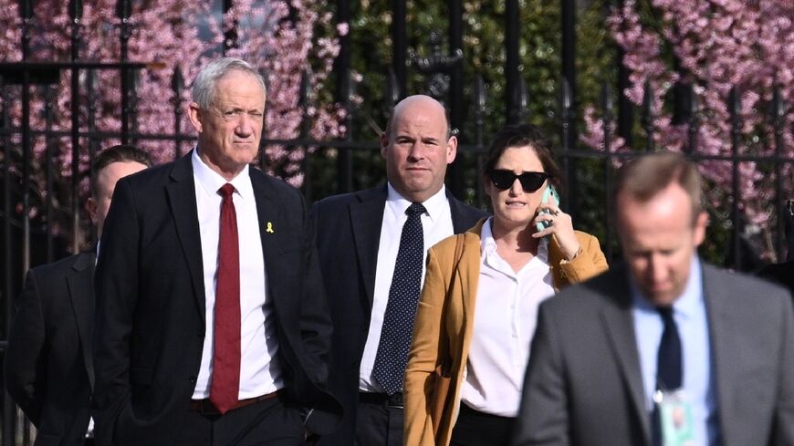 Israeli war cabinet member Benny Gantz (L) departs the White House after meeting with US Vice President Kamala Harris on March 4, 2024, in Washington