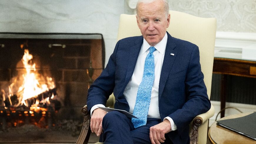 US President Joe Biden speaks during a meeting with Italian Prime Minister Giorgia Meloni in the Oval Office of the White House on March 1, 2024