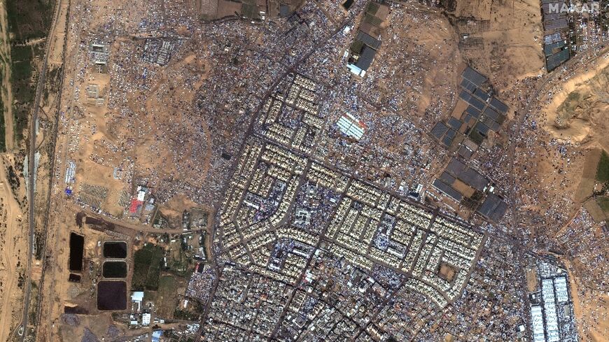 This satellite photograph released by Maxar Technologies shows the Gaza Strip city of Rafah which now houses most of the war-battered territory's population after hundreds of thousands fled battleground districts