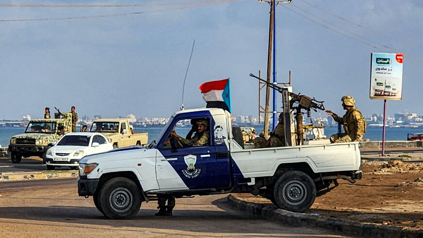Security forces deploy near Aden International Airport in Yemen's southern city on April 14, 2023 during a prisoner exchange between the internationally recognised-government and the Sanaa-based Huthi rebels. 