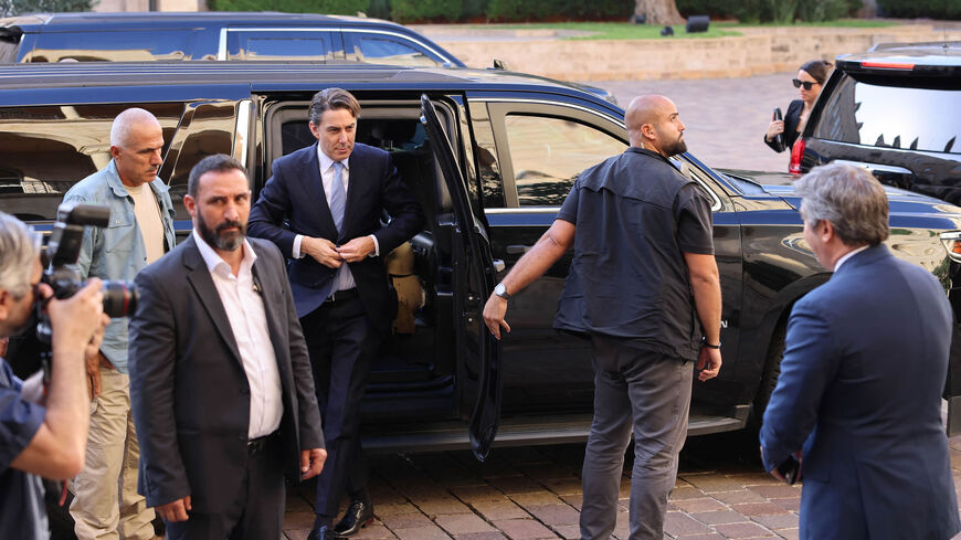 US special envoy Amos Hochstein (C) arrives to a meeting with Lebanon's Prime Minister Najib Mikati, amid continuing tenions on the Lebanese-Israeli border, one month after the start of the war between Hamas and Israel, Beirut, Lebanon, Nov. 7, 2023.