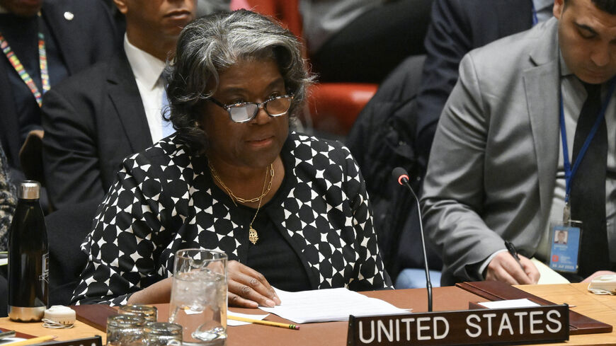 US Ambassador to the UN Linda Thomas-Greenfield attends a UN Security Council meeting on the Israel-Hamas war, at UN Headquarters in New York City on Feb. 20, 2024. 
