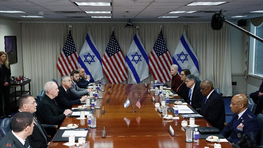 US Secretary of Defense Lloyd Austin meets his Israeli counterpart Yoav Gallant at the Pentagon on March 26, 2024