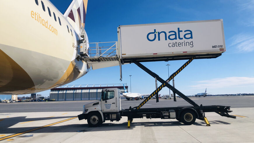 dnata loading meals onto an Etihad aircraft.