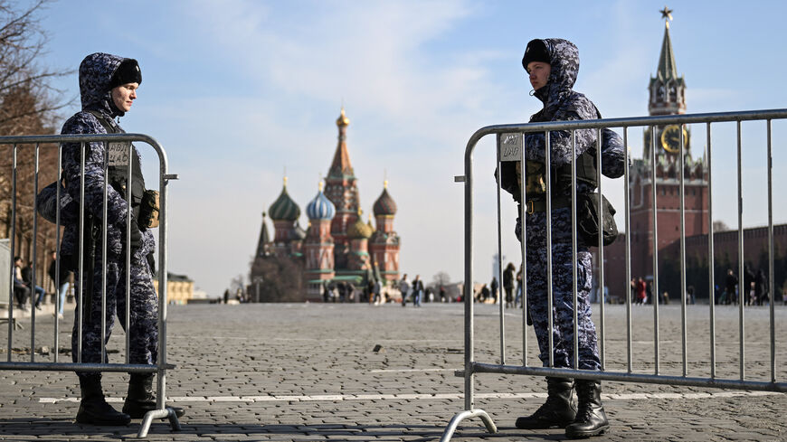 Russian law enforcement officers stand guard at the Red Square, a week after a deadly attack by gunmen on a concert hall outside Moscow killed at least 143 people and wounded dozens more, Moscow, Russia, March 29, 2024.