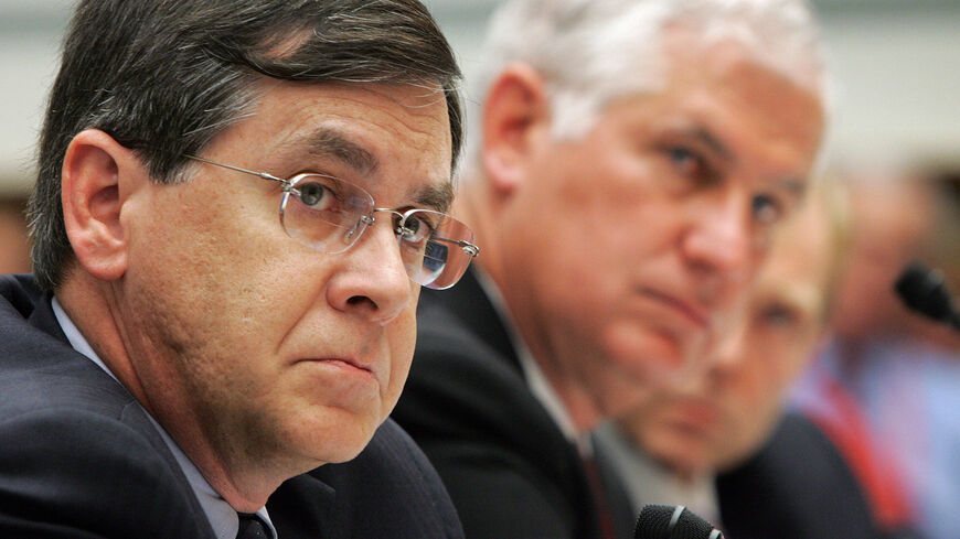 US Ambassador David M. Satterfield (L), Special Adviser, Coordinator for Iraq, Ambassador Richard J. Griffin (C), Assistant Secretary, Bureau of Diplomatic Security and Director of the Office of Foreign Missions, and William H. Moser (R), Deputy Assistant Secretary for Logistics Management, testify before the House House Oversight and Government Reform full Committee hearing on "Private Security Contracting in Iraq and Afghanistan," focusing on the mission and performance of Blackwater USA and its affiliate