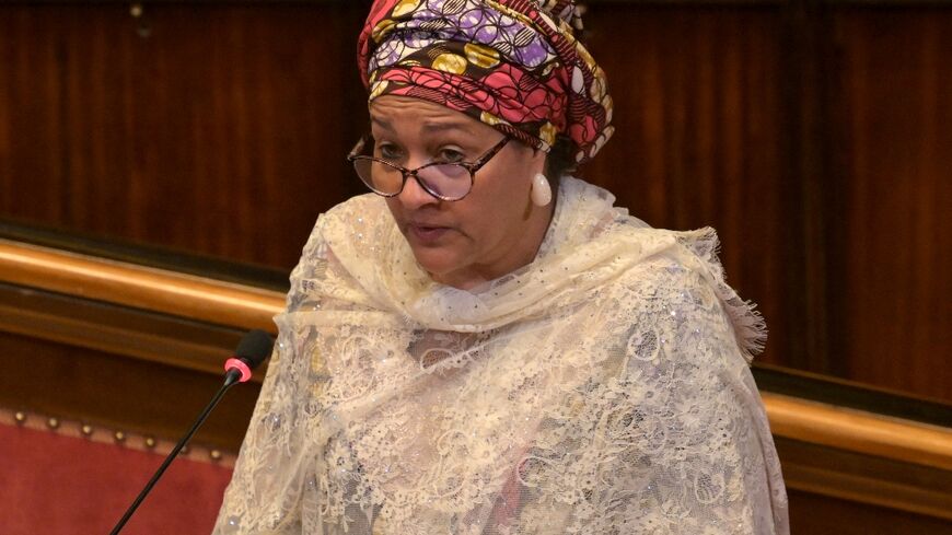 Deputy Secretary-General of the United Nations Amina Mohammed delivers a speech in Rome in January 2024