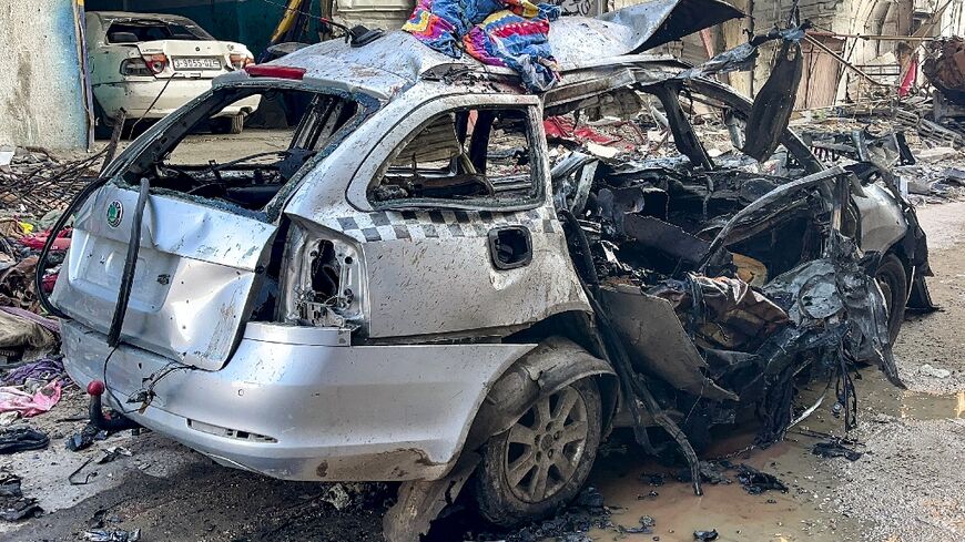 The car in which three sons of Hamas leader Ismail Haniyeh were killed in an Israeli air strike in Gaza 
