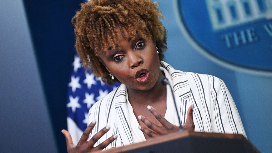 White House Press Secretary Karine Jean-Pierre speaks during the daily briefing in the Brady Briefing Room of the White House in Washington, DC, on April 29, 2024.
