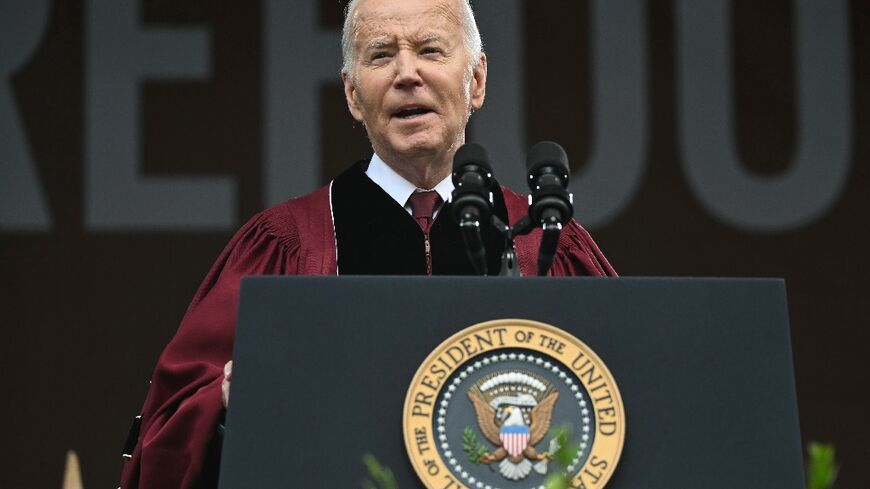 US President Joe Biden delivers a commencement address during Morehouse College's graduation ceremony in Atlanta, Georgia on May 19, 2024