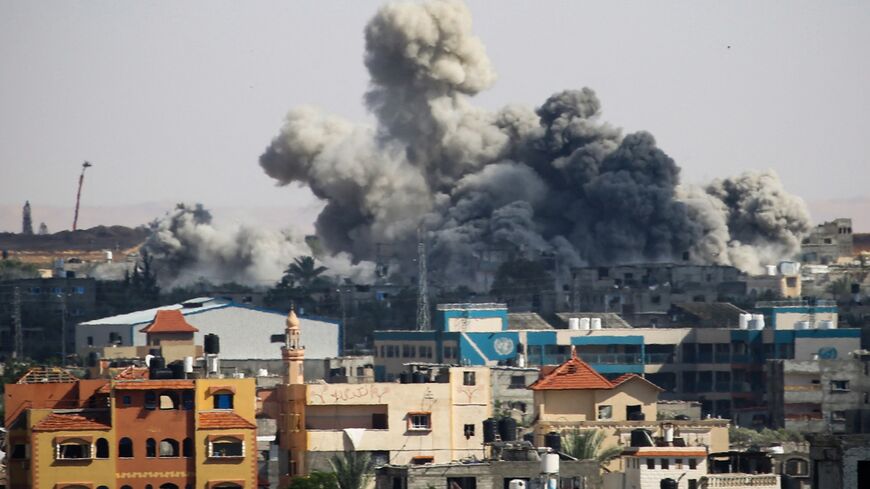 Smoke billows after Israeli bombardment in Rafah, in the southern Gaza Strip, on May 6, 2024, amid the ongoing conflict between Israel and the Palestinian militant group Hamas.