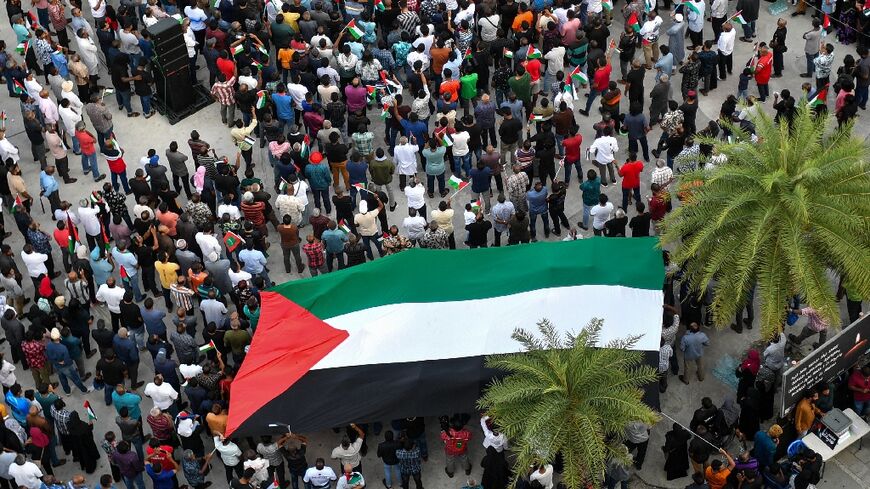A rally to show solidarity with Palestinians held in the Maldives on October 14, 2023