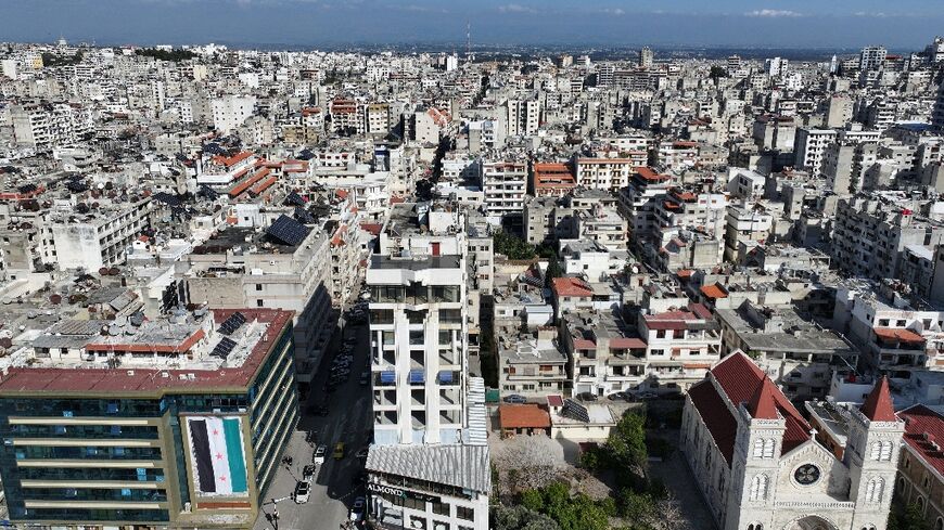 An aerial photo of part of Latakia taken on March 10, showing the Church of the Sacred Heart of Jesus (bottom right)