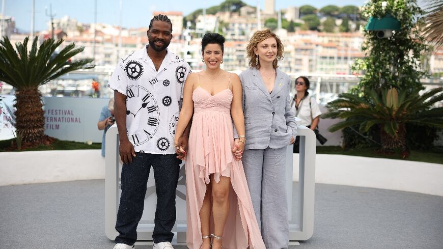 Oh mama: (From L) Nigerian actor Martin Obgu, Israeli director Or Sinai and Israeli-Belarusian actor Evgenia Dodina at Cannes