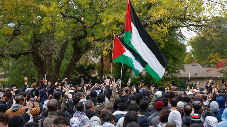 Family and community members attend the October 16, 2023 funeral for six-year-old Wadea Al-Fayoumi in LaGrange, Illinois