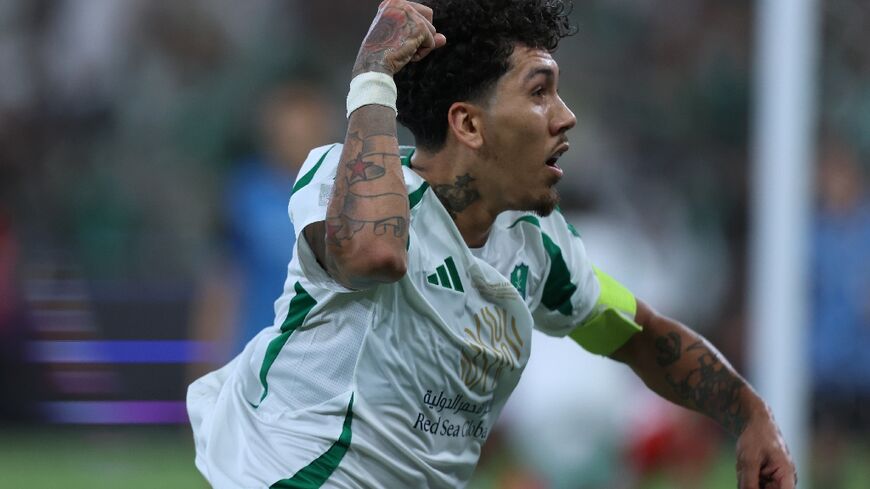 Al Ahli's Roberto Firmino celebrates during the AFC Champions League final against Kawasaki Frontale