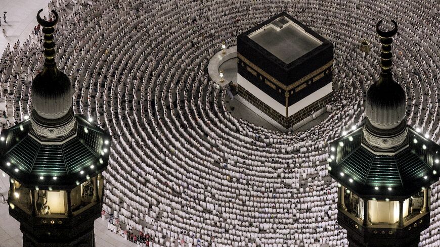 Muslim worshippers gather to pray around the Kaaba, Islam's holiest shrine in Mecca on June 1, 2025