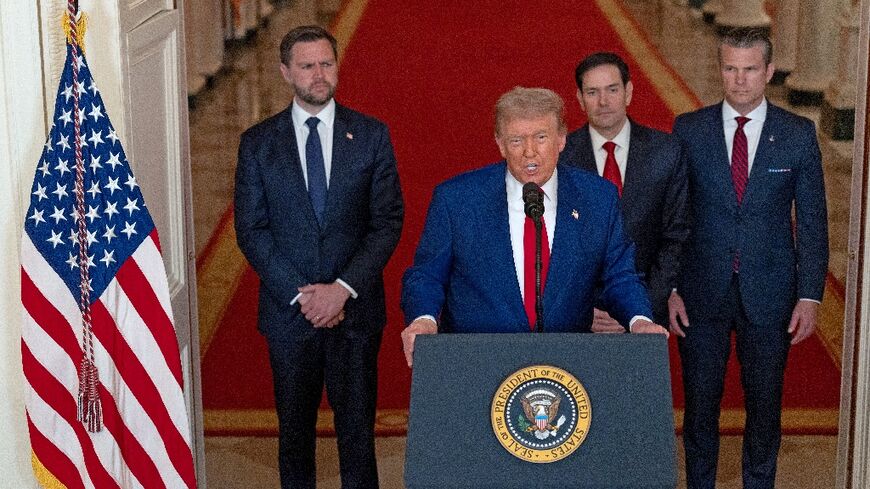 US President Donald Trump addresses the nation on striking Iran, alongside Vice President JD Vance, Secretary of State Marco Rubio and Secretary of Defense Pete Hegseth 