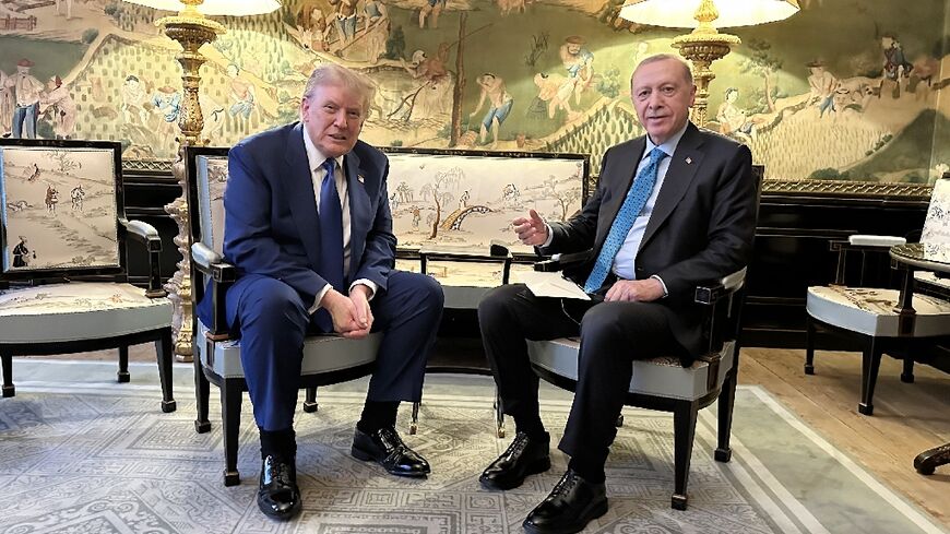 Turkey's President Recep Tayyip Erdogan (R) held talks with Donald Trump just hours after the US president announced a truce in the Iran-Israel war