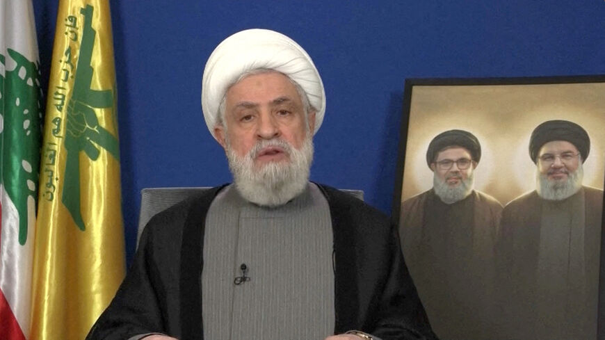 Lebanon's Hezbollah leader Sheikh Naim Qassem delivers a speech from an unknown location, November 20, 2024 in this still image from video. REUTERS TV/Al Manar TV via REUTERS/File Photo