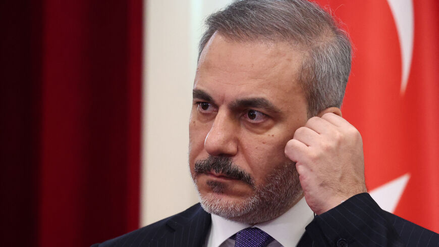 FILE PHOTO: Turkish Foreign Minister Hakan Fidan looks on during a press conference during an official visit in Tirana, Albania, January 29, 2024. REUTERS/Florion Goga/File Photo