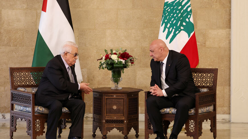 Lebanese President Joseph Aoun meets with Palestinian President Mahmoud Abbas at the presidential palace in Baabda, Lebanon May 21, 2025. REUTERS/Mohamed Azakir/File Photo