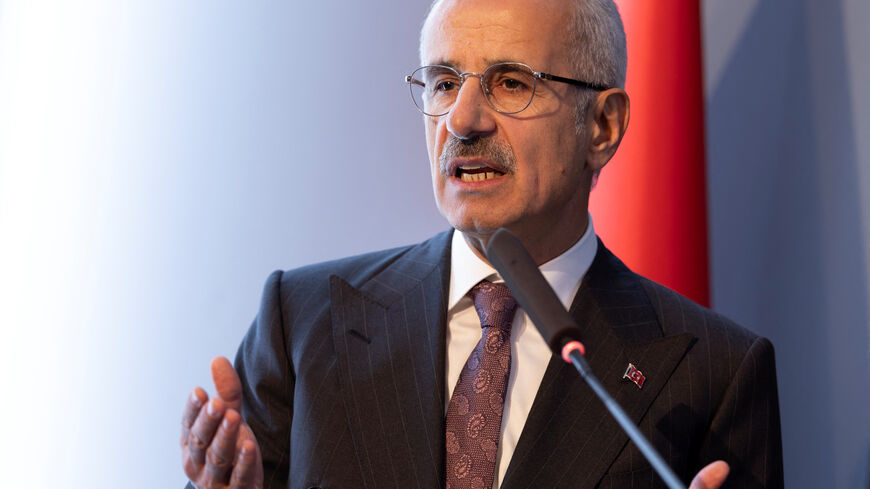 FILE PHOTO: Turkey's Minister of Transport and Infrastructure Abdulkadir Uraloglu addresses the audience during a signing ceremony in Istanbul, Turkey, April 29, 2024. REUTERS/Umit Bektas/File Photo