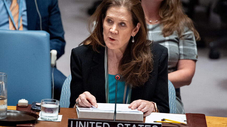 United States Ambassador to the United Nations Dorothy Shea addresses a meeting of the United Nations Security Council on the Israel and Palestinian conflict at U.N. Headquarters in New York City, U.S., August 27, 2025. REUTERS/Angelina Katsanis
