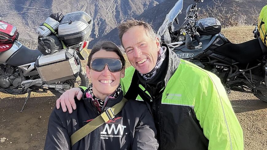A handout photograph released by the family of Craig and Lindsay Foreman, shows the couple on a stop on their around-the-world motorbike adventure 