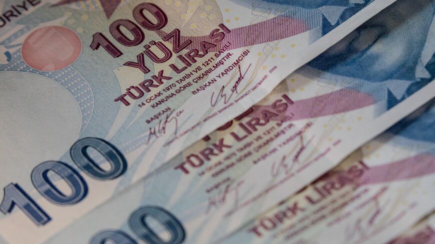 In this photo illustration, Turkish liras are displayed, on Aug. 27, 2018, in Istanbul, Turkey. 