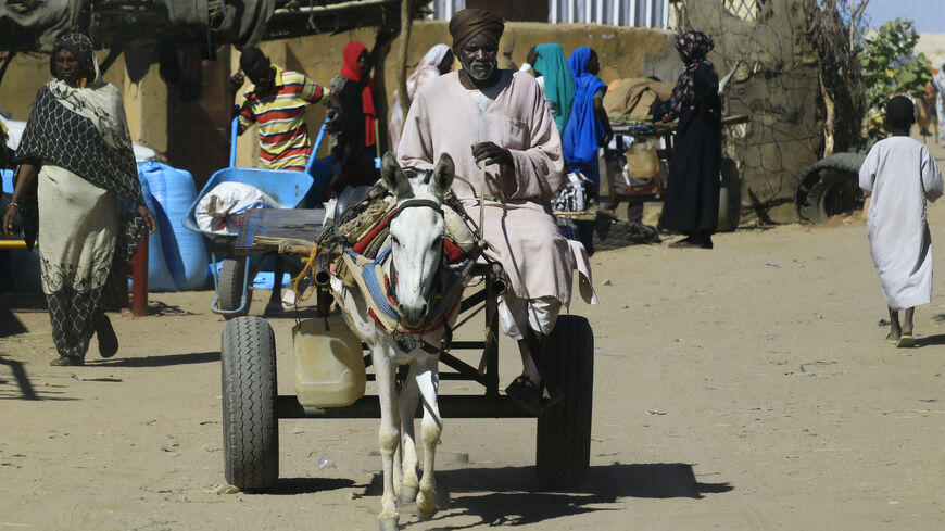 A Sudanese man drives a donkey cart at a market in Abu Shouk camp for the displaced, nearly 20 kms north of El-Fasher, the capital of the North Darfur state, on Nov. 5, 2019. 