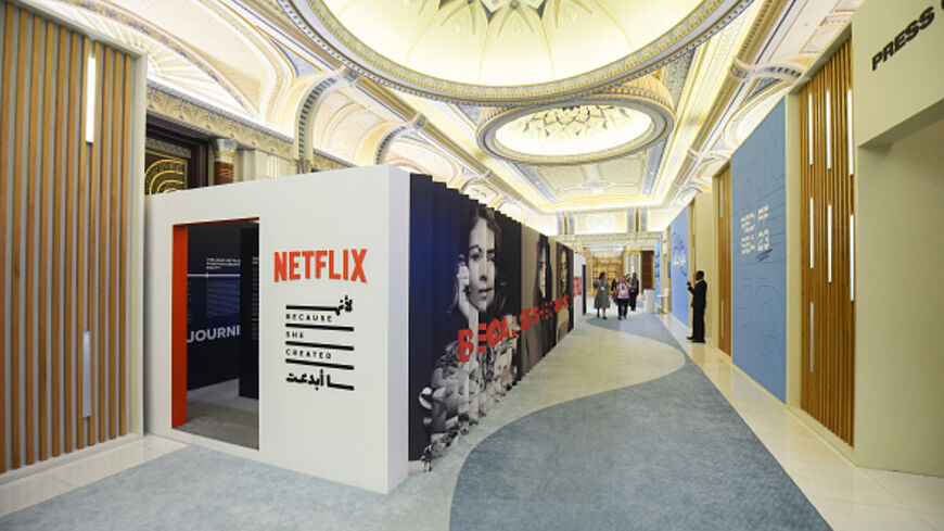 JEDDAH, SAUDI ARABIA - DECEMBER 03: A general view of the Netflix stand at the Red Sea International Film Festival 2023 on December 03, 2023 in Jeddah, Saudi Arabia. (Photo by Eamonn M. McCormack/Getty Images for The Red Sea International Film Festival)