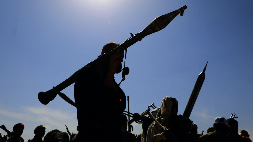 Armed supporters of Yemen's Houthi rebels attend a rally in the capital Sanaa on Jan. 29, 2024.
