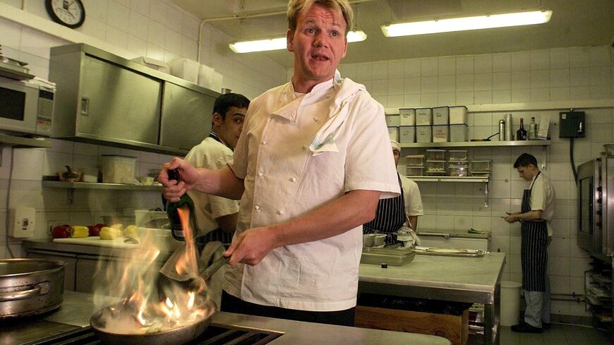 British Chef Gordon Ramsey shouts instructions from his kitchen at his Chelsea restaurant Jan. 12, 2001.