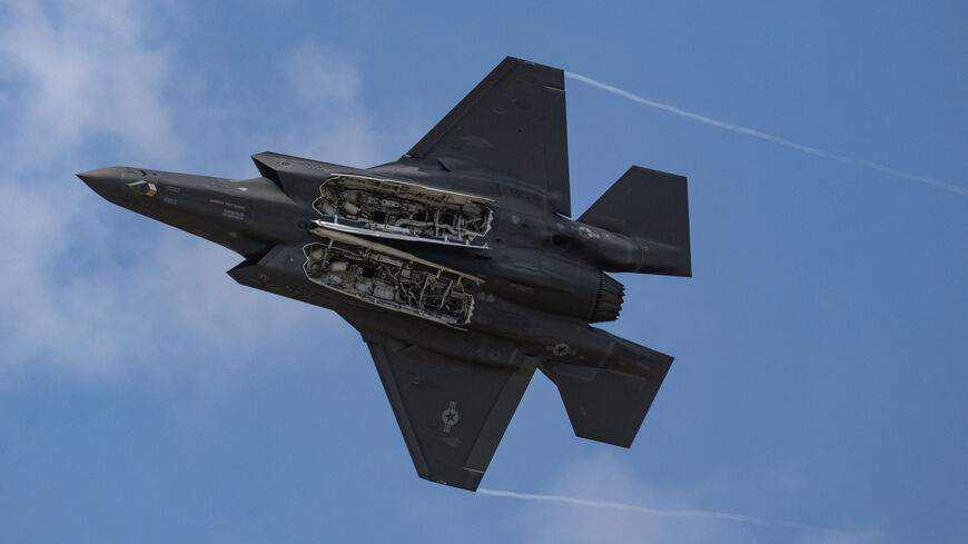 US Air Force F-35A performs during an exhibition flight demonstration as part of the 55th edition of the International Paris Air Show (Salon international de l'aeronautique et de l'espace - SIAE) at the ParisLe Bourget Airport, in Le Bourget, north of Paris on June 19, 2025.