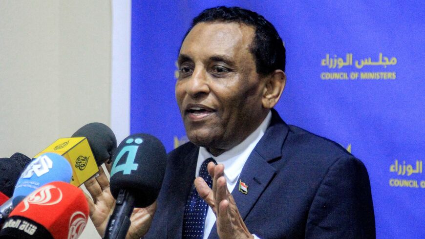 Sudan's Prime Minister Kamil Idris speaks to reporters in Khartoum, on Aug. 26, 2025.