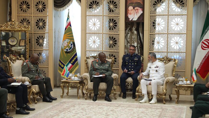 Chief of Staff of the Iranian Armed Forces, Maj. Gen. Abdolrahim Mousavi, holds talks with the chief of the South African National Defense Force, Gen. Rudzani Maphwanya, in Tehran, Aug. 12, 2025.