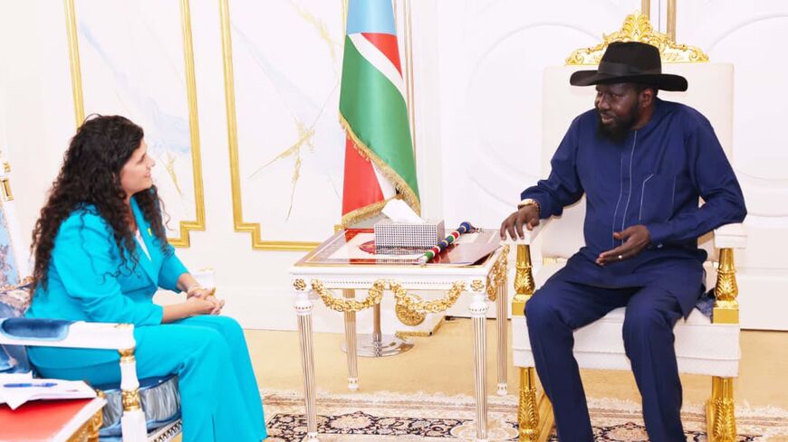 Israeli Deputy Foreign Minister Sharren Haskel meets with South Sudanese President Salva Kiir in Juba on Aug. 13, 2025.
