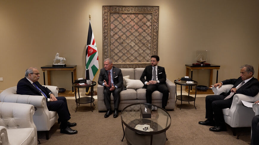 Jordanian King Abdullah II receives Lebanese Prime Minister Nawaf Salam in Amman on Aug. 19, 2025.