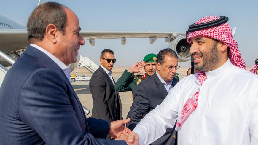 HRH the Crown Prince welcomes President of Egypt upon arrival in Neom, Saudi Arabia, on Aug. 21, 2025.