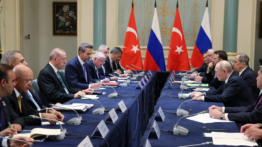 Turkish President Tayyip Erdogan meets with with Russia's President Vladimir Putin on the sidelines of Shanghai Cooperation Organisation (SCO) Summit in Tianjin, China, September 1, 2025. Murat Cetinmuhurdar/Turkish Presidential Press Office/Handout via REUTERS ATTENTION EDITORS - THIS PICTURE WAS PROVIDED BY A THIRD PARTY. NO RESALES. NO ARCHIVES.
