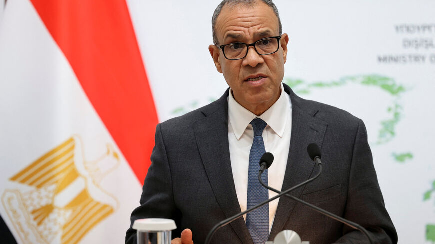 FILE PHOTO: Egyptian Foreign Minister Badr Abdelatty speaks during  a press conference with Cyprus Foreign Minister Constantinos Kombos (not pictured) at the Foreign Ministry in Nicosia, Cyprus, September 5, 2025. REUTERS/Yiannis Kourtoglou/File Photo