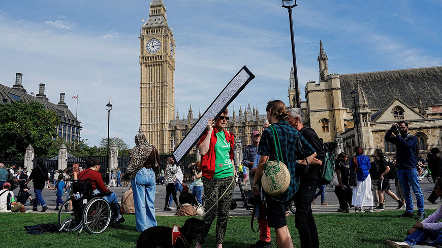 Demonstrators attend the "Lift The Ban" rally organised by Defend Our Juries, challenging the British government's proscription of "Palestine Action" under anti-terrorism laws, in Parliament Square, in London, Britain, September 6, 2025. REUTERS/Carlos Jasso