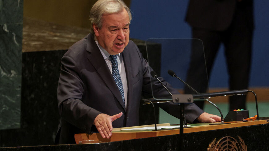U.N. Secretary General Antonio Guterres speaks during a High-level International Conference for the Peaceful Settlement of the Question of Palestine and the Implementation of the Two-State Solution at U.N. headquarters in New York City, U.S., July 28, 2025. REUTERS/Jeenah Moon/File Photo