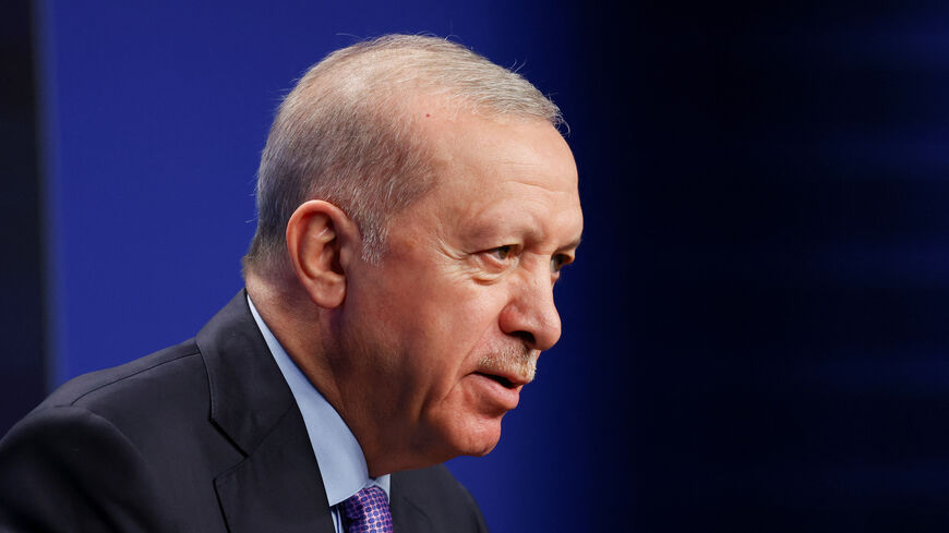 FILE PHOTO: Turkey's President Tayyip Erdogan holds a press conference at the NATO summit in The Hague, Netherlands June 25, 2025. REUTERS/Piroschka Van De Wouw/ File Photo