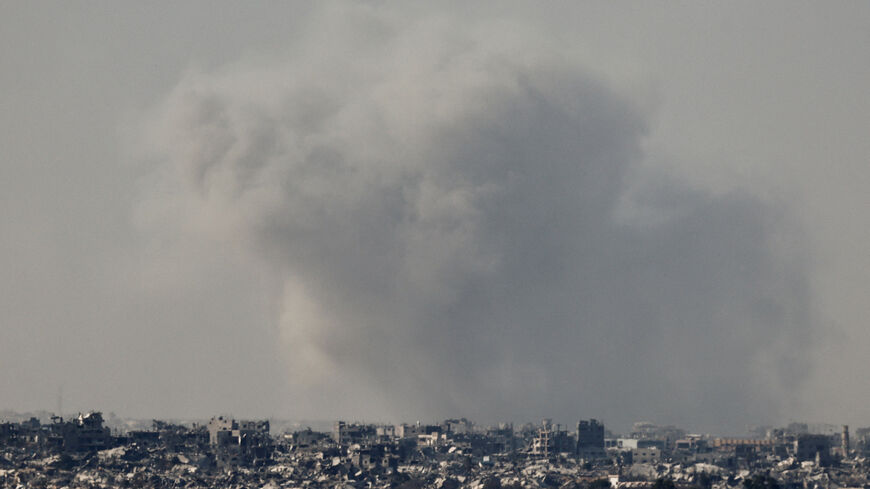 Smoke rises from Gaza after an explosion, as seen from the Israeli side of the border, in Israel, September 11, 2025. REUTERS/Amir Cohen