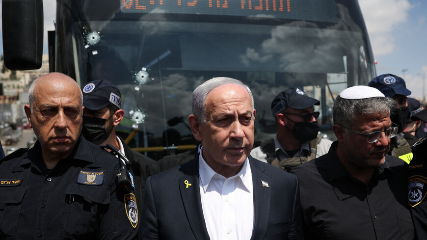 FILE PHOTO: Israel's Prime Minister Benjamin Netanyahu and National Security Minister Itamar Ben-Gvir visit the scene where a suspected shooting attack took place at the outskirts of Jerusalem September 8, 2025 REUTERS/Ronen Zvulun/Pool/File Photo