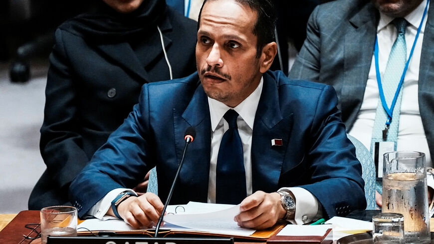 Qatar's Prime Minister and Minister for Foreign Affairs Sheikh Mohammed bin Abdulrahman bin Jassim Al-Thani addresses to delegates during an emergency meeting of the United Nations Security Council, following an Israeli attack on Hamas leaders in Doha, Qatar, at U.N. headquarters in New York City, U.S., September 11, 2025. REUTERS/Eduardo Munoz