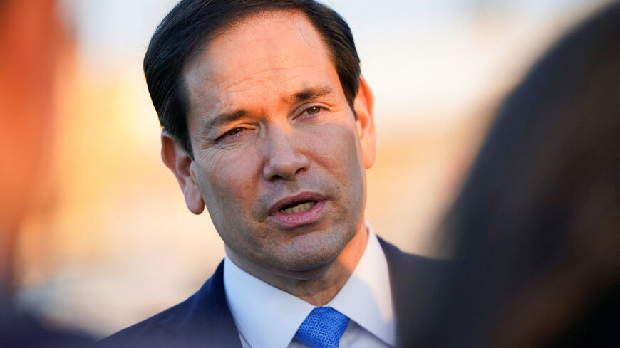 U.S. Secretary of State Marco Rubio speaks at Ben Gurion International Airport, as he departs Tel Aviv for Qatar following an official visit, near Lod, Israel, September 16, 2025. REUTERS/Nathan Howard/Pool/File Photo