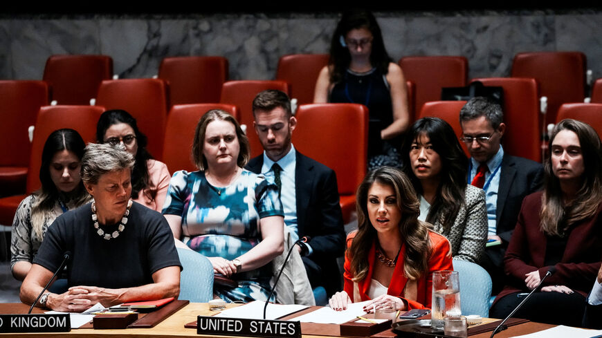 Deputy United States Special Envoy to the Middle East Morgan Ortagus speaks to members of the U.N. Security Council before voting on a draft resolution demanding a ceasefire in Gaza, at U.N. headquarters in New York City, U.S., September 18, 2025. REUTERS/Eduardo Munoz
